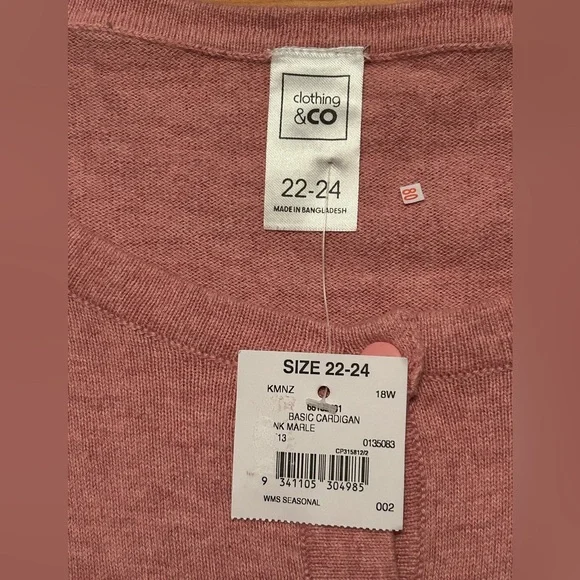 NWT 100% Cotton Clothing & Co Pink Cardigan Button Lightweight Plus Size 22/24 - Picture 3 of 6